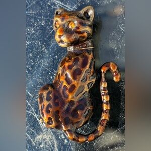 Vintage Enamel Jaguar Cat Brooch 1.5 Inch